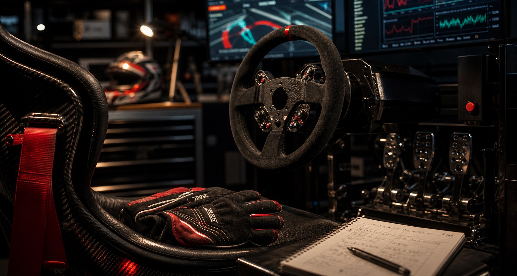 Cockpit de simulation racing en préparation de course